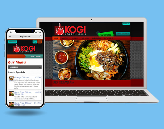 Laptop and phone with browser window open to kogi website.